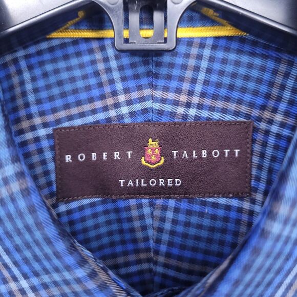 Robert Talbott Shirt Mens Medium Plaid Blue Cotton Tailored - Picture 9 of 12